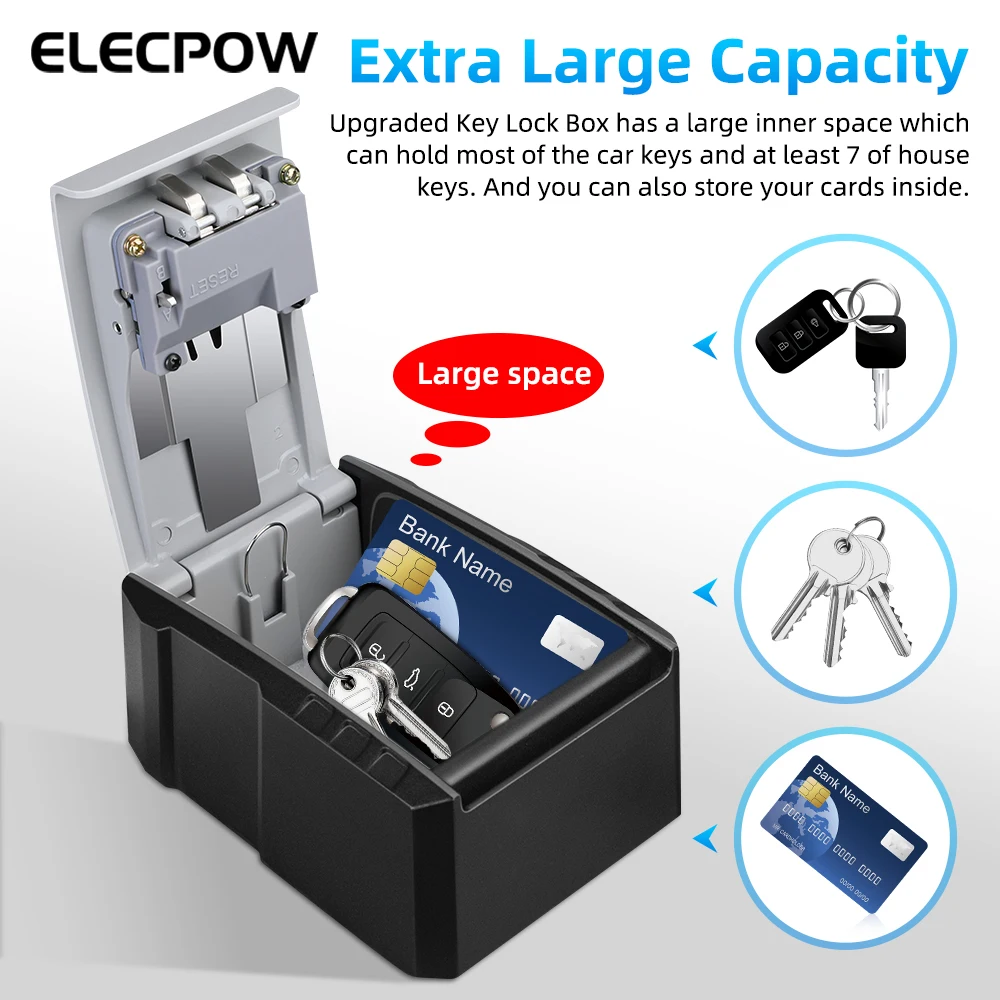 Elecpow настенный замок для ключей, 4-значный пароль, кодовый замок, замок без ключа для домашнего офиса, ключ, сейф, секретный ящик для хранения, органайзер
Elecpow настенный замок для ключей, 4-значный пароль, кодовый замок, замок без ключа для домашнего офиса, ключ, сейф, секретный ящик для хранения, органайзер