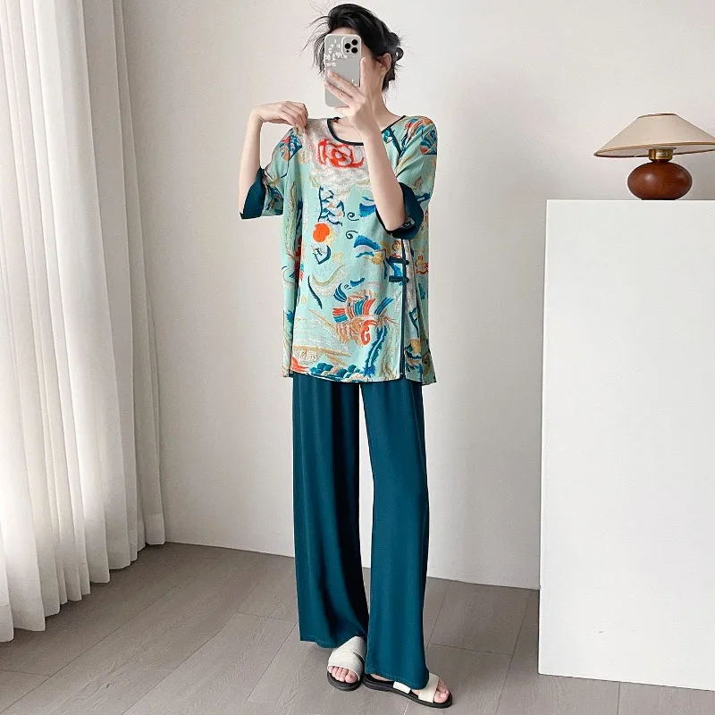 Cotton and Silk Loungewear Thin Medium-sleeved Trousers Women's Pajamas New Chinese-style Contrasting Color Two-piece Set Retro
Cotton and Silk Loungewear Thin Medium-sleeved Trousers Women's Pajamas New Chinese-style Contrasting Color Two-piece Set Retro