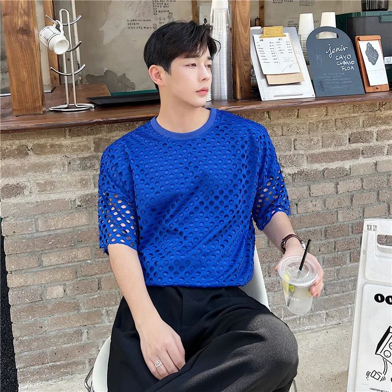 Men's Sexy Hollow Out O-Neck Tee Tops Summer Trendy Double Layers Tee Shirts See Through Clothing Youth Man Hollow T-Shirts
Men's Sexy Hollow Out O-Neck Tee Tops Summer Trendy Double Layers Tee Shirts See Through Clothing Youth Man Hollow T-Shirts