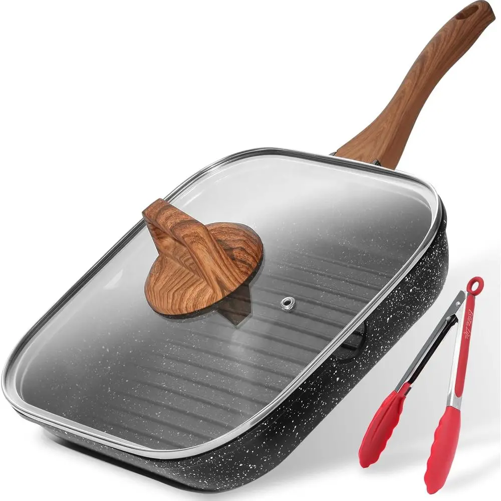 11 Inch Nonstick Grill Pan with Lid or Indoor Cooking, tile Induction Square Large Grilling Skillet Steak Pan or Stove Tops, PTE
11 Inch Nonstick Grill Pan with Lid or Indoor Cooking, tile Induction Square Large Grilling Skillet Steak Pan or Stove Tops, PTE