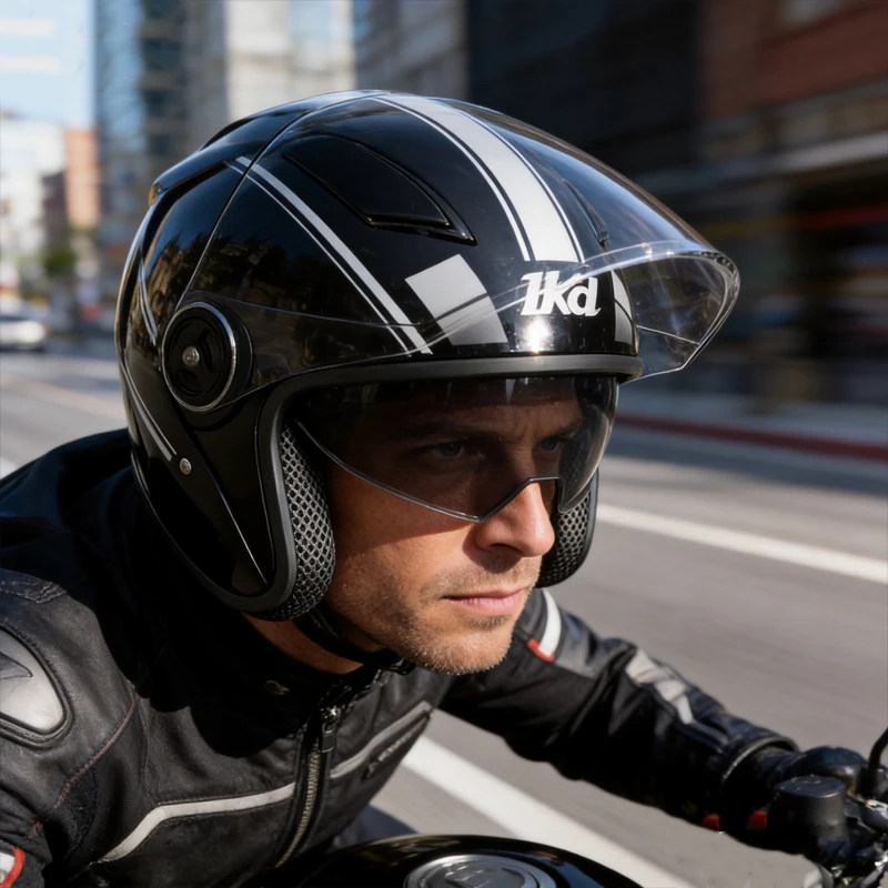 Motorcycle Half Helmet Double Lens Design, Lightweight ABS Shell, For Electric Scooter Motorcycle Daily Commuting Riding, BLACK