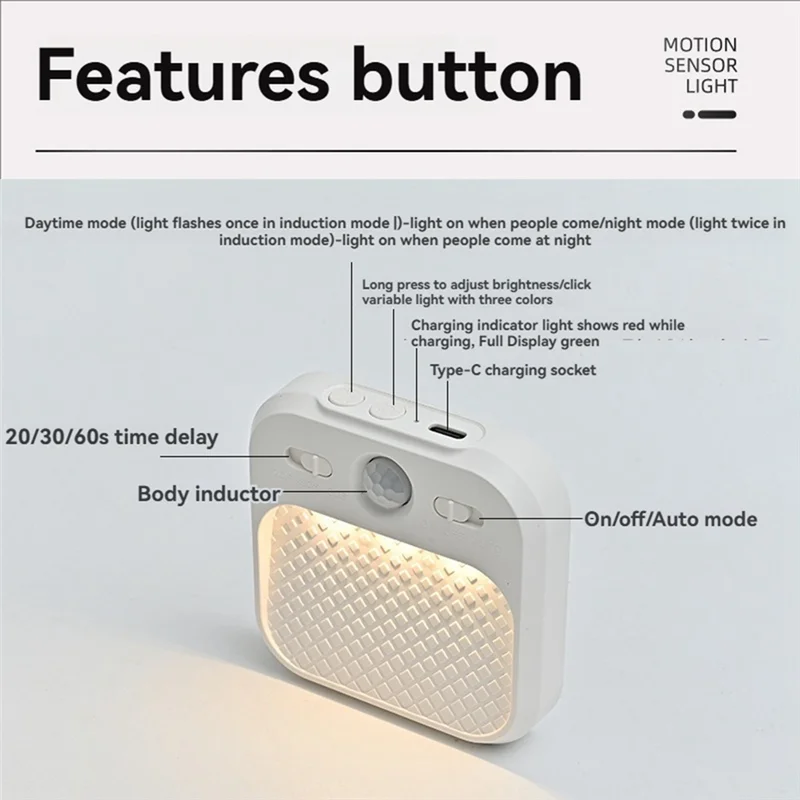 B28C-Motion Sensor LED Night Light Rechargeable Stick-On Magnet Night Lamp For Bedroom Stairs Cabinet Hallway Kitchen Lights
B28C-Motion Sensor LED Night Light Rechargeable Stick-On Magnet Night Lamp For Bedroom Stairs Cabinet Hallway Kitchen Lights