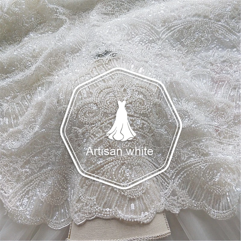 Luxury high-end handmade beaded shawl sequin embroidery white lace dress, wedding dress, evening dress fabric
Luxury high-end handmade beaded shawl sequin embroidery white lace dress, wedding dress, evening dress fabric