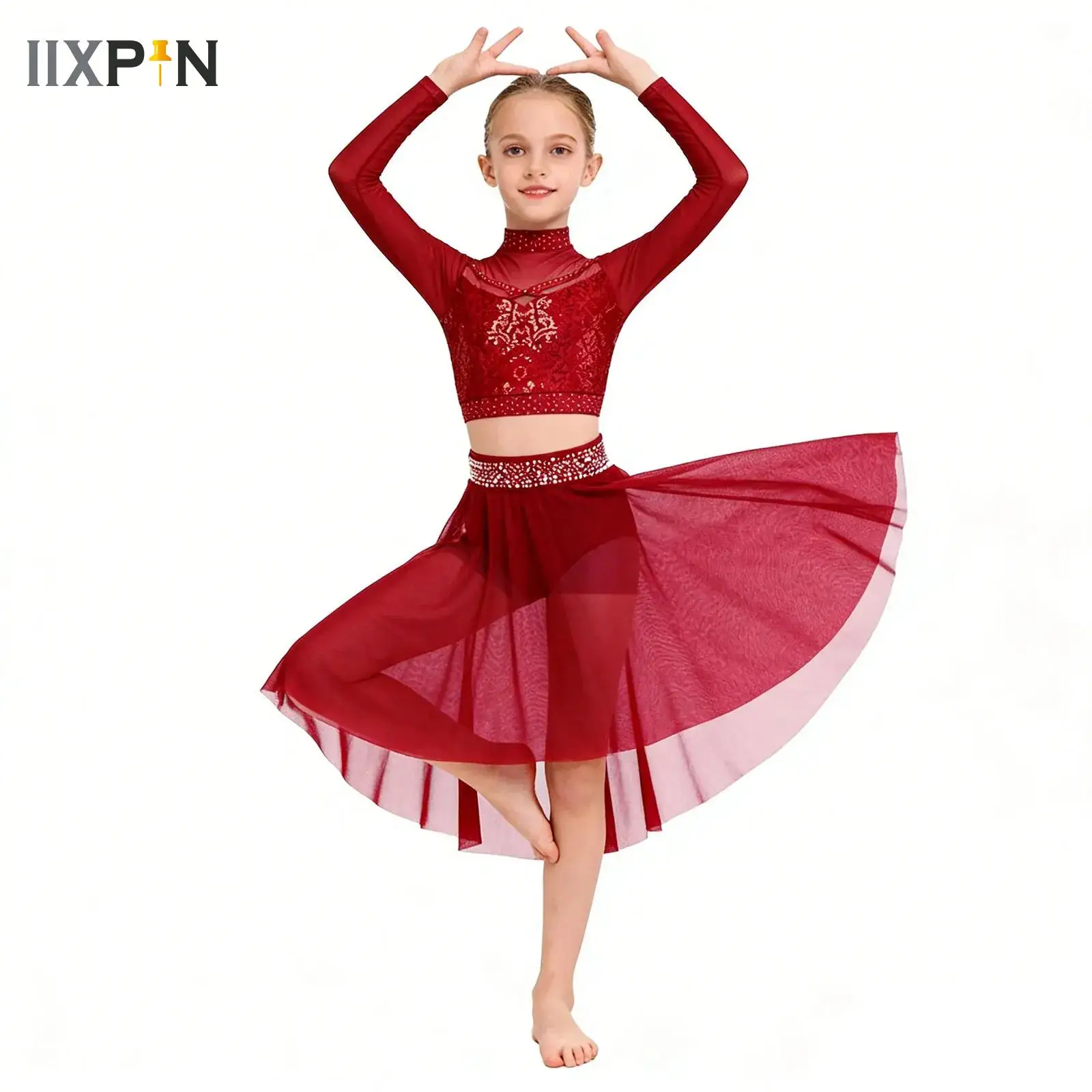 Girls Modern Lyrical Dance Set Mock Neck Long Sleeve Crop Top with Irregular Mesh Skirt Rhinestones Skating Ballet Dancewear
Girls Modern Lyrical Dance Set Mock Neck Long Sleeve Crop Top with Irregular Mesh Skirt Rhinestones Skating Ballet Dancewear