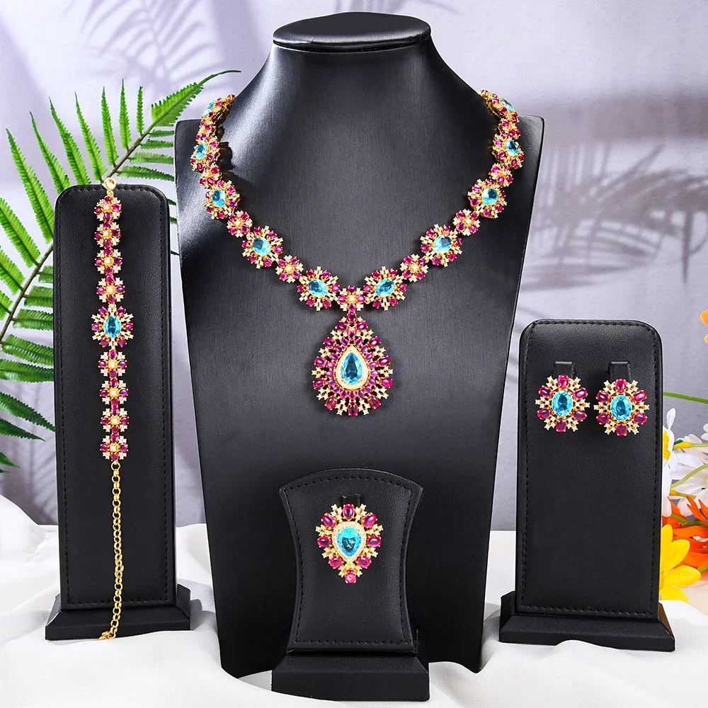 KellyBola Luxury Emeralds Romantic Sweet Necklace Earring Bangle Ring 4PCS for Women Wedding Indian Bridal Jewelry Sets Gift
KellyBola Luxury Emeralds Romantic Sweet Necklace Earring Bangle Ring 4PCS for Women Wedding Indian Bridal Jewelry Sets Gift