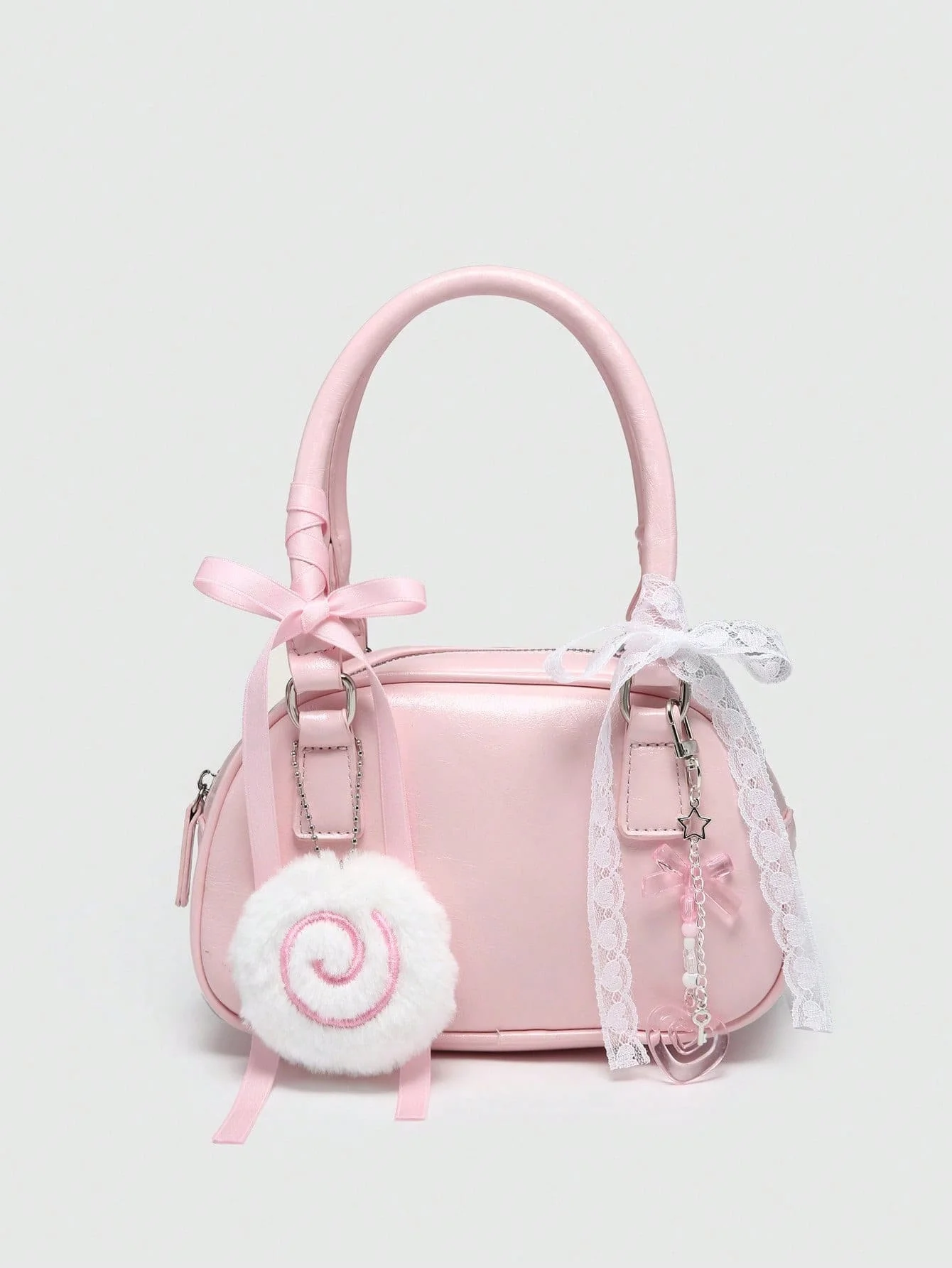 Pastel Pink Mini Bow Bag With Lace And Fluffy Spiral Charm For Kawaii Gothic Party Outfits And Halloween Costume Accessory
Pastel Pink Mini Bow Bag With Lace And Fluffy Spiral Charm For Kawaii Gothic Party Outfits And Halloween Costume Accessory