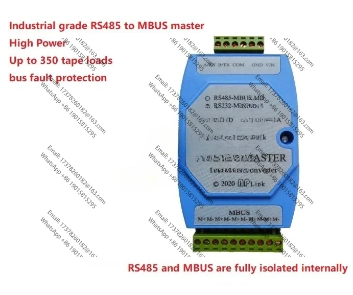 Industrial grade isolated RS485 to MBUS master, fully isolated wide voltage power supply, 350 load MBUS concentrator
Industrial grade isolated RS485 to MBUS master, fully isolated wide voltage power supply, 350 load MBUS concentrator