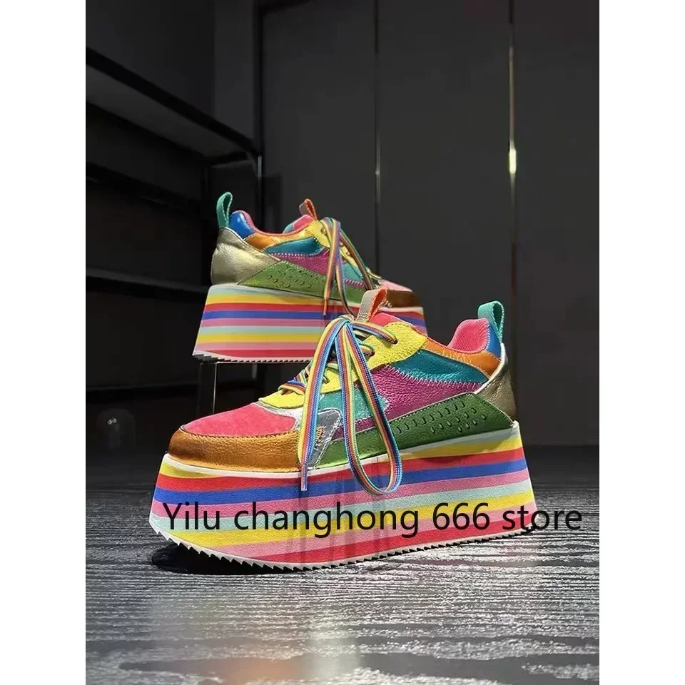 Spring Autumn New Women Colourful Sneakers High Platform Shoes Heels Chunky Casual Dad Shoe Genuine Leather Thick Bottom Fashion
Spring Autumn New Women Colourful Sneakers High Platform Shoes Heels Chunky Casual Dad Shoe Genuine Leather Thick Bottom Fashion