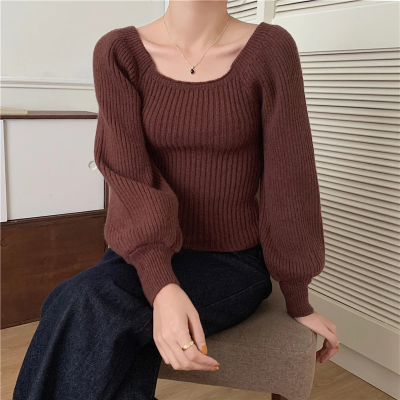 Knitted Women's Sweater Vintage Pullover Cute Long Sleeve Square Neck Top Korean Fashion Style Autumn Winter 2023 Clothing
Knitted Women's Sweater Vintage Pullover Cute Long Sleeve Square Neck Top Korean Fashion Style Autumn Winter 2023 Clothing