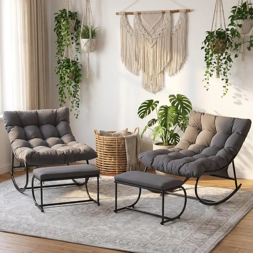 Double Egg-Shaped Rocking Chair Set with Ottomans, Thick Cushions, Ideal for Outdoor Relaxation in Garden, Backyard, or Balcony,
Double Egg-Shaped Rocking Chair Set with Ottomans, Thick Cushions, Ideal for Outdoor Relaxation in Garden, Backyard, or Balcony,