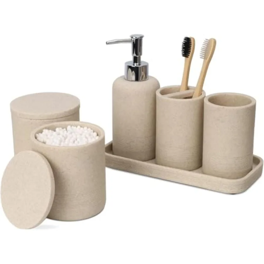 Bathroom Accessories Set 6 Pieces - Toothbrush Holder Lotion Dispenser Qtip Container Vanity Tray Tumbler - Countertop Organize
Bathroom Accessories Set 6 Pieces - Toothbrush Holder Lotion Dispenser Qtip Container Vanity Tray Tumbler - Countertop Organize