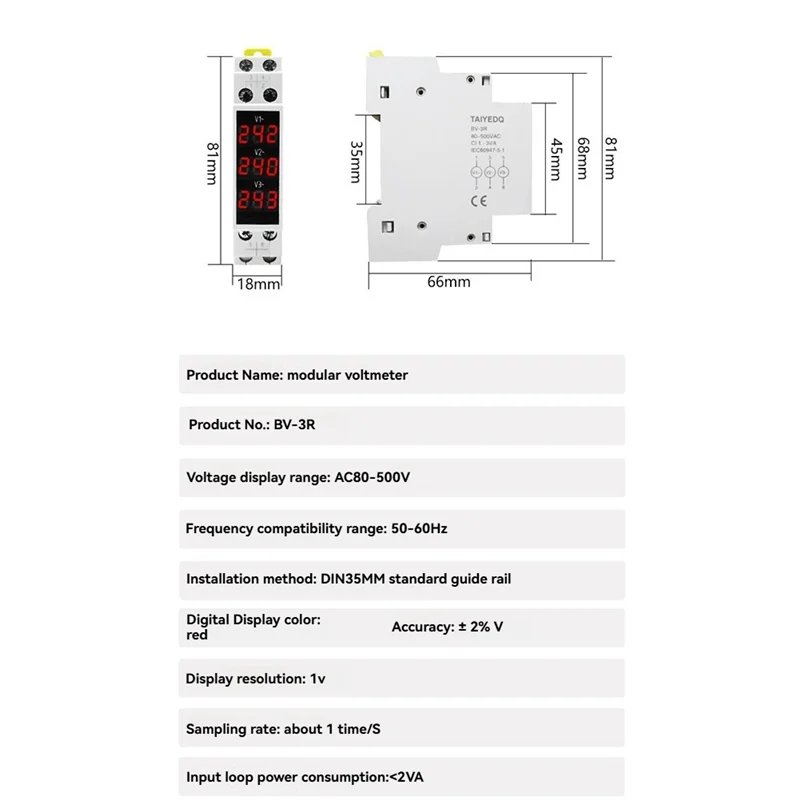 【Hot Selling】BV-3R LED Three Phase Voltmeter Mini Digital Display Modular Voltage Meter 80-500VAC Din Rail V1 V2 V3
【Hot Selling】BV-3R LED Three Phase Voltmeter Mini Digital Display Modular Voltage Meter 80-500VAC Din Rail V1 V2 V3