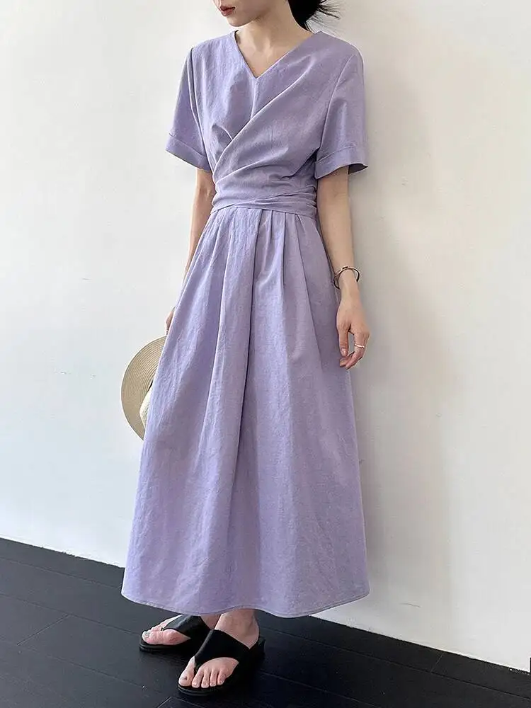 Women Purple Cross Bandage Elegant Big Size Midi Dress New V-Neck Short Sleeve Fashion Tide Spring Summer
Women Purple Cross Bandage Elegant Big Size Midi Dress New V-Neck Short Sleeve Fashion Tide Spring Summer