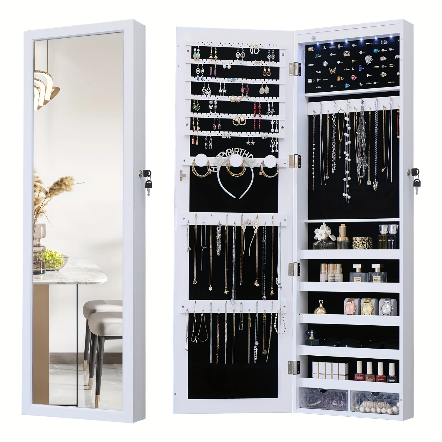 43.3"LED Jewelry Armoire Cabinet Wall Or Door Mounted Modern Design Jewelry Armoire Cabinet with Full Length Mirror Jewelry Orga
43.3"LED Jewelry Armoire Cabinet Wall Or Door Mounted Modern Design Jewelry Armoire Cabinet with Full Length Mirror Jewelry Orga