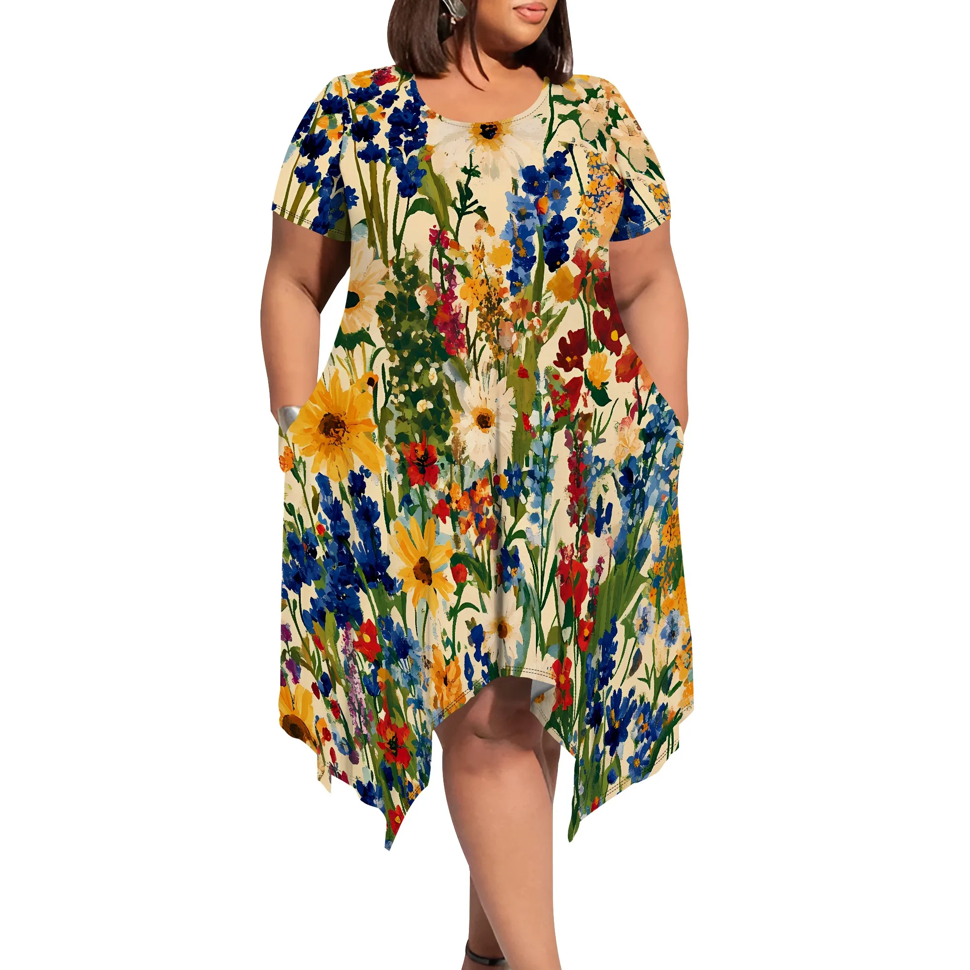 Women's Plus Size Summer Boho Dress With Short Sleeves Round Neck Pockets Floral Design Beach Wedding Guests Dresses
Women's Plus Size Summer Boho Dress With Short Sleeves Round Neck Pockets Floral Design Beach Wedding Guests Dresses