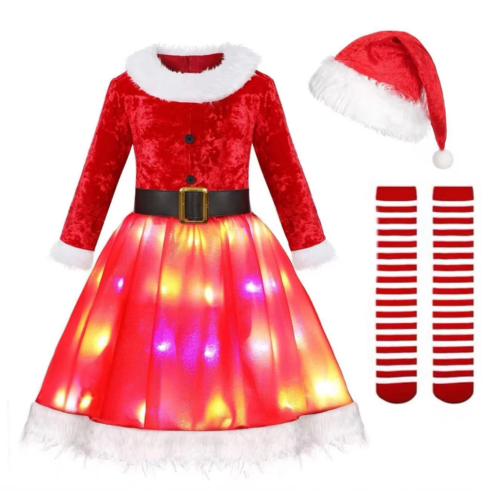 Women's Red Velvet Christmas Dress With Decorative Lights Girls Christmas Costume Holiday Party Cosplay Ladies Christmas Gift
Women's Red Velvet Christmas Dress With Decorative Lights Girls Christmas Costume Holiday Party Cosplay Ladies Christmas Gift