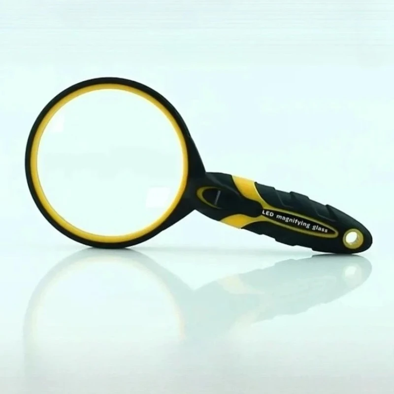 Handheld 5x Optical Magnification Rubber Shock-Resistant Grip Magnifier Magnifying Glasses with Light LED Helping Hand Loupe