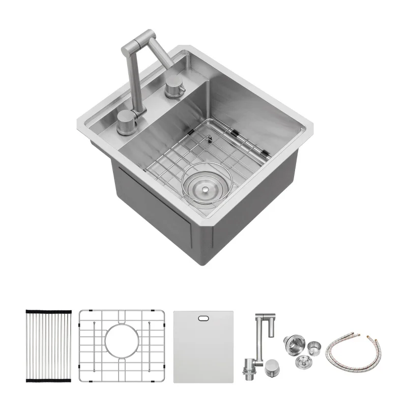 15" Undermount Bar Sink with Folding Faucet - 15 X 17 X 9 Inch Single Bowl 16 Gauge Stainless Steel Kitchen Sinks
15" Undermount Bar Sink with Folding Faucet - 15 X 17 X 9 Inch Single Bowl 16 Gauge Stainless Steel Kitchen Sinks