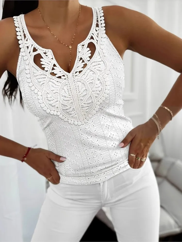 Summer V-neck Fashion Stitching Lace Slim Solid Color Vest Women's Commuting Style Temperament Elegant Versatile Suspender Vest
Summer V-neck Fashion Stitching Lace Slim Solid Color Vest Women's Commuting Style Temperament Elegant Versatile Suspender Vest
