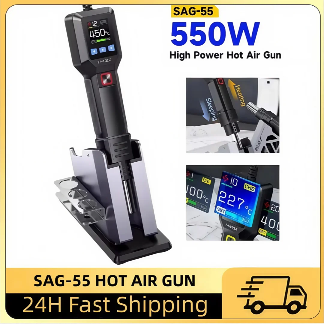 FNIRSI SAG-55 Hot Air Gun 550W W/ Stand BGA Rework Station LCD Digital Soldering Heat Gun Rapid Temp Rise Adjustable Wind Speed
FNIRSI SAG-55 Hot Air Gun 550W W/ Stand BGA Rework Station LCD Digital Soldering Heat Gun Rapid Temp Rise Adjustable Wind Speed