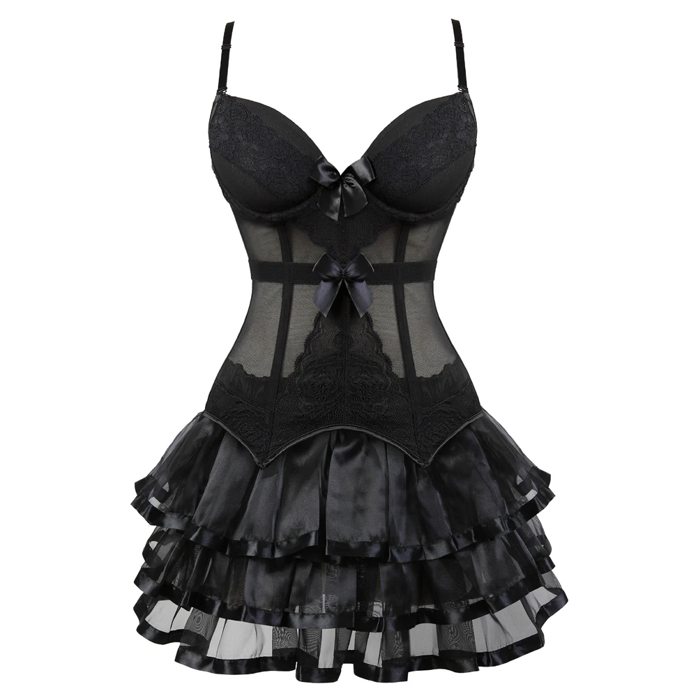 Corset with Straps Dress Sexy Lace linger Pajama Set Lace-up Corset with Cup Mesh tutu Skirt Overbust Corsets Dresses for Women
Corset with Straps Dress Sexy Lace linger Pajama Set Lace-up Corset with Cup Mesh tutu Skirt Overbust Corsets Dresses for Women