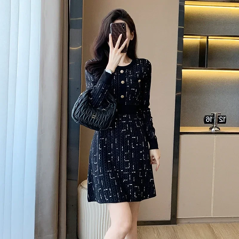 Black High Waisted Sweater Dress O-neck Buttons Office Elegant Short Dress Female Long Sleeve Stretch Knitted Dress Femme #0901
Black High Waisted Sweater Dress O-neck Buttons Office Elegant Short Dress Female Long Sleeve Stretch Knitted Dress Femme #0901