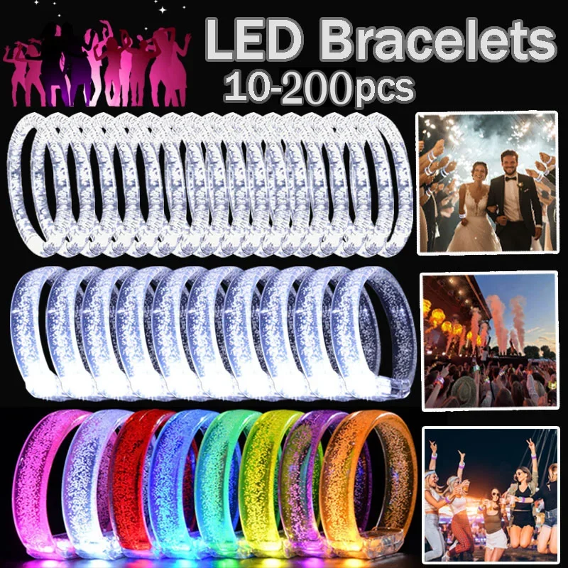 10-200Pcs LED Bracelets Light Up Wristbands Glow In The Dark Party Supplies Neon Fluorescent Bracelet Wedding Party Decor
10-200Pcs LED Bracelets Light Up Wristbands Glow In The Dark Party Supplies Neon Fluorescent Bracelet Wedding Party Decor