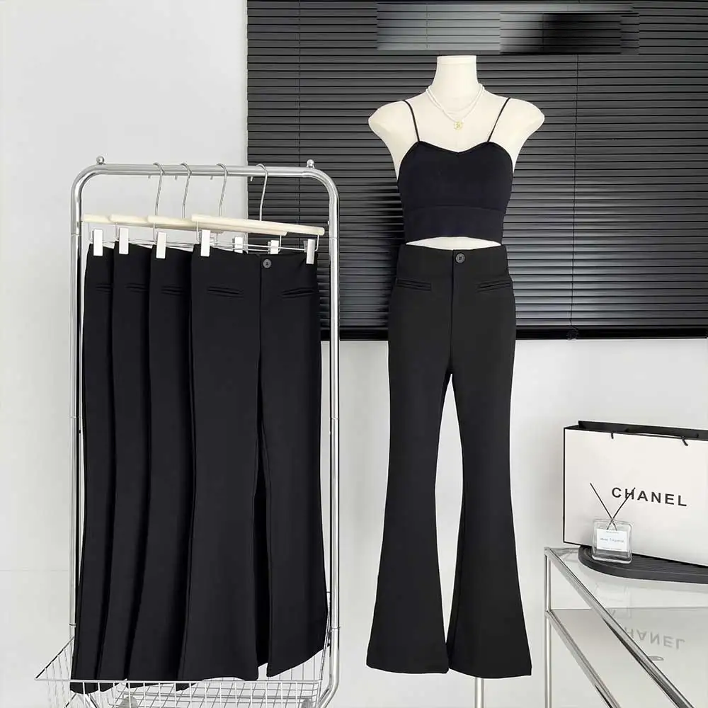 Women's Pants New Black Micro Flare Pants Design Autumn And Winter Warm Classic High Waist Button High Street Spice Pants
Women's Pants New Black Micro Flare Pants Design Autumn And Winter Warm Classic High Waist Button High Street Spice Pants