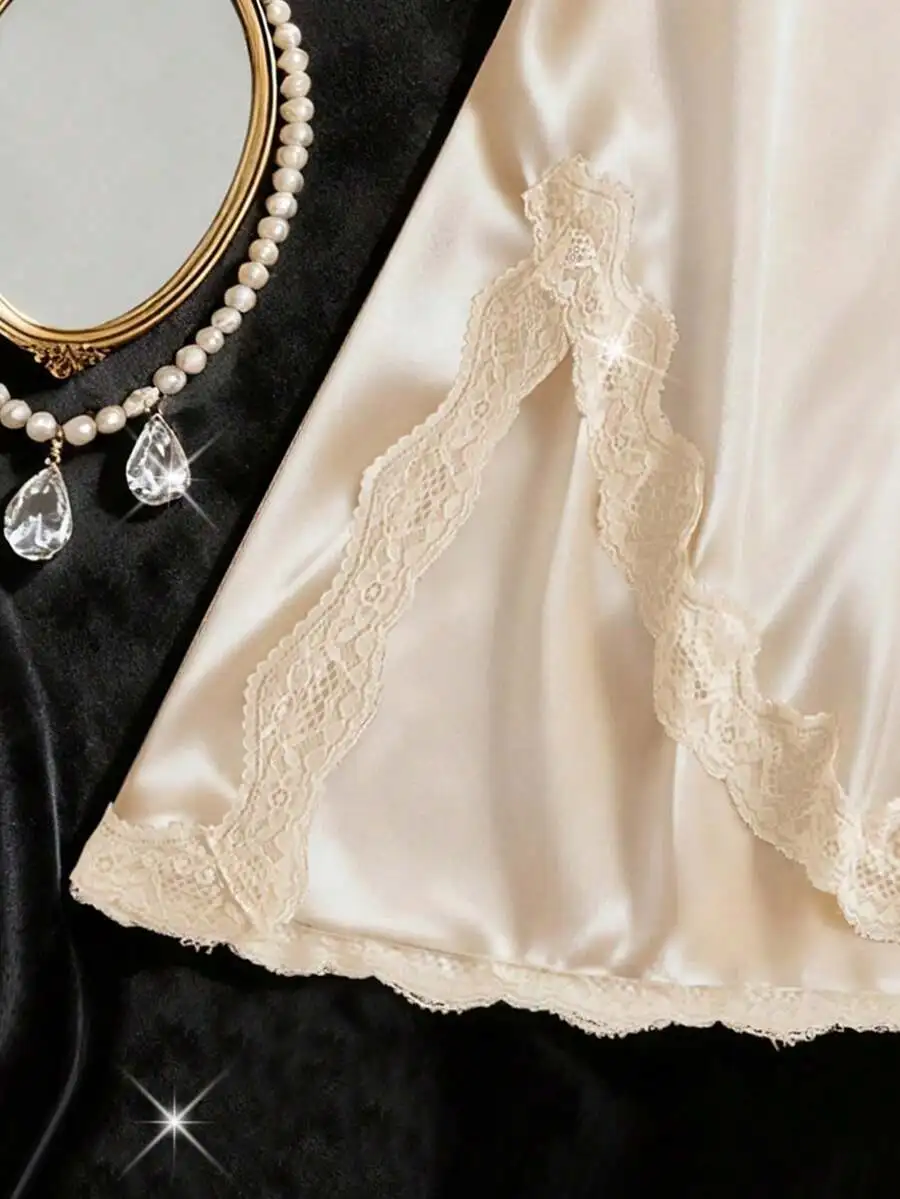 Women Satin Lace Trim Sleep Dress V Neck Crisscross Backless Side Split Slip Nightgown Elegant Loungewear
Women Satin Lace Trim Sleep Dress V Neck Crisscross Backless Side Split Slip Nightgown Elegant Loungewear