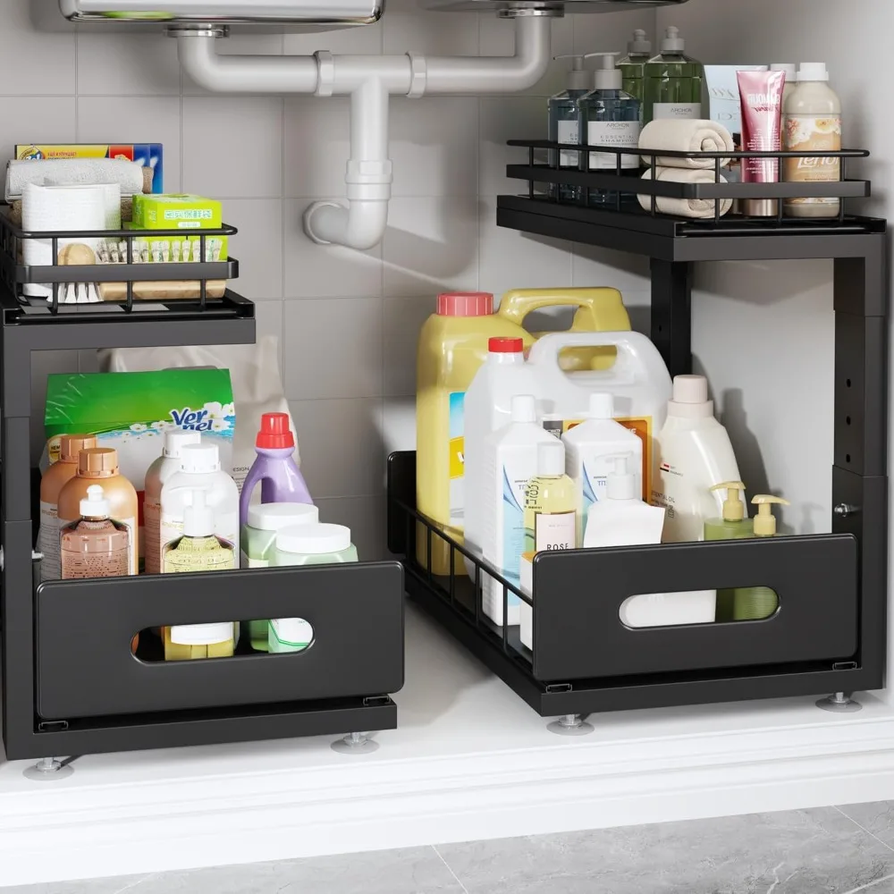 2 Pack Under Sink Organizer Upgrade To Professional Rails,2-Tier Dual Pull Out Cabinet Storage,Height Adjustable Bath Baskets
2 Pack Under Sink Organizer Upgrade To Professional Rails,2-Tier Dual Pull Out Cabinet Storage,Height Adjustable Bath Baskets
