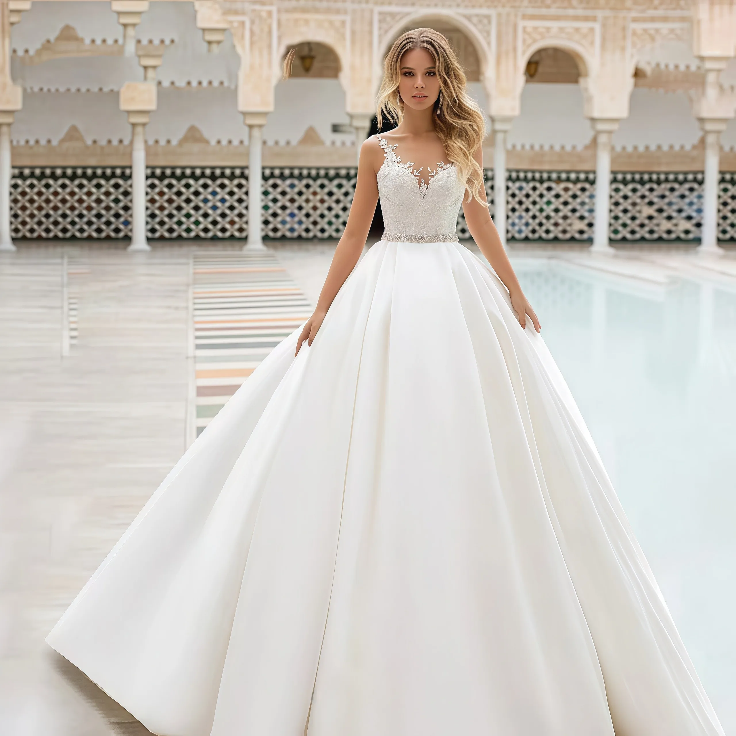 Customized Exquisite Scoop Neck Backless A-Line Wedding Dress Appliques Beading Crystal Vintage Bridal Gown Robe De Mariage
Customized Exquisite Scoop Neck Backless A-Line Wedding Dress Appliques Beading Crystal Vintage Bridal Gown Robe De Mariage