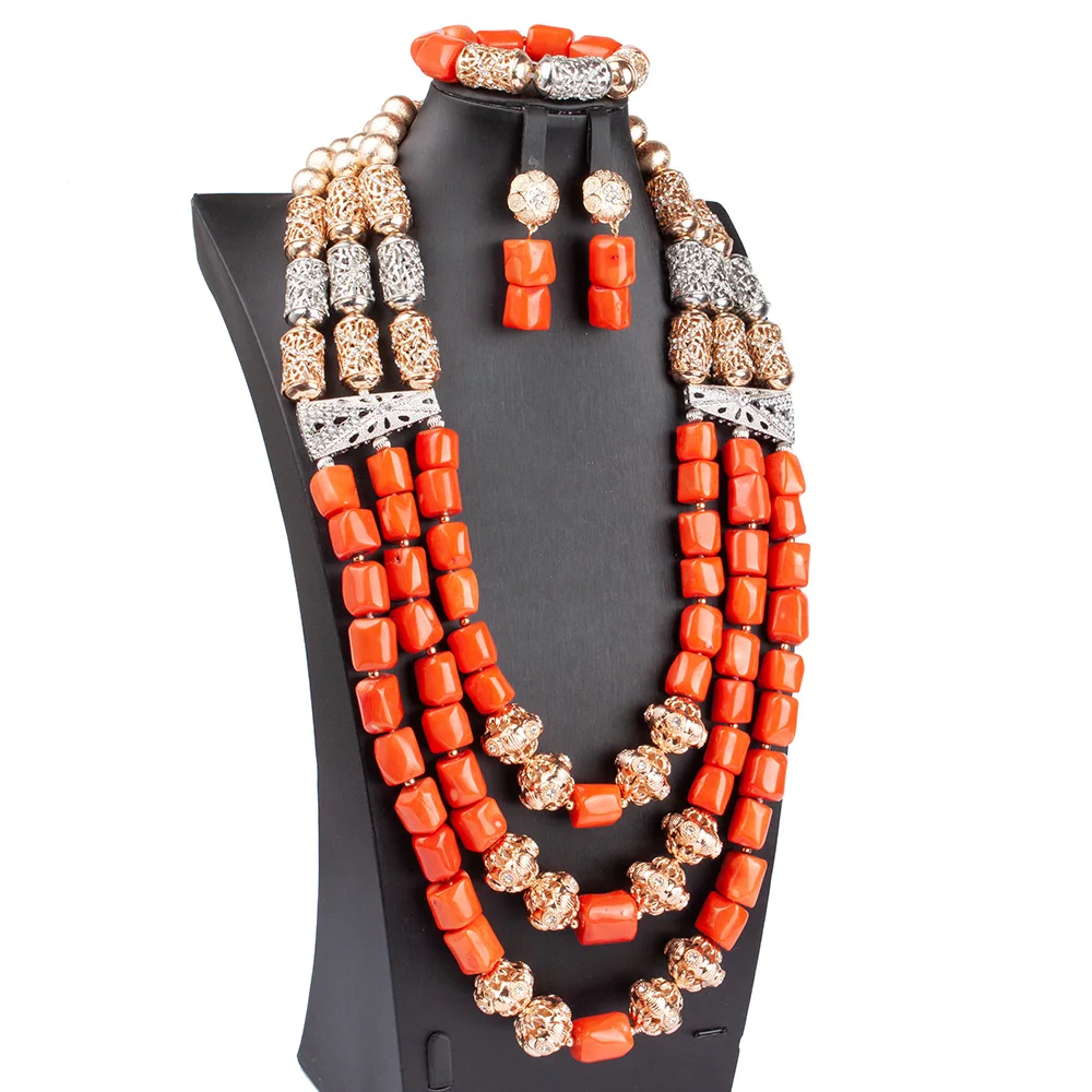Handmade Nigeria Natural Coral Bead Necklace Earrings Bracelet Suit Gold African Wedding Jewelry Set For Women ABG222
Handmade Nigeria Natural Coral Bead Necklace Earrings Bracelet Suit Gold African Wedding Jewelry Set For Women ABG222