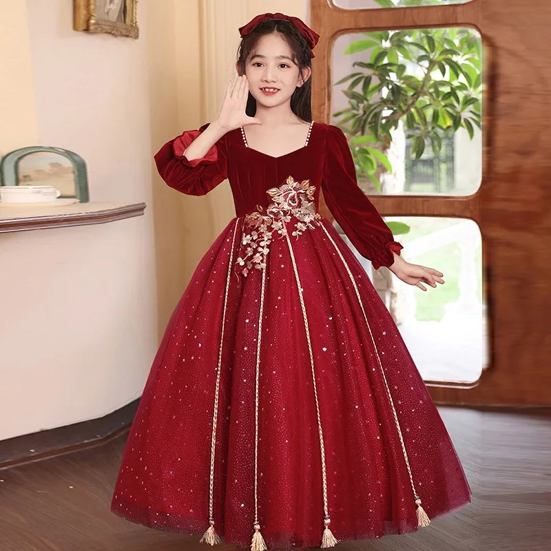 Red Girls Long Sleeve Princess Dress Piano Recital Gown Flower Girl Wedding Party Formal Celebration Host Performance Outfit
Red Girls Long Sleeve Princess Dress Piano Recital Gown Flower Girl Wedding Party Formal Celebration Host Performance Outfit
