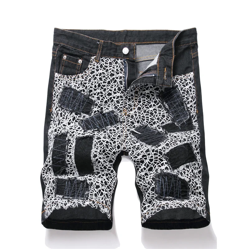 Summer Men's Denim Shorts Flower Rose Embroidered Breeches Fashion Spider Web Letter Embroidered Black Straight Jeans
Summer Men's Denim Shorts Flower Rose Embroidered Breeches Fashion Spider Web Letter Embroidered Black Straight Jeans