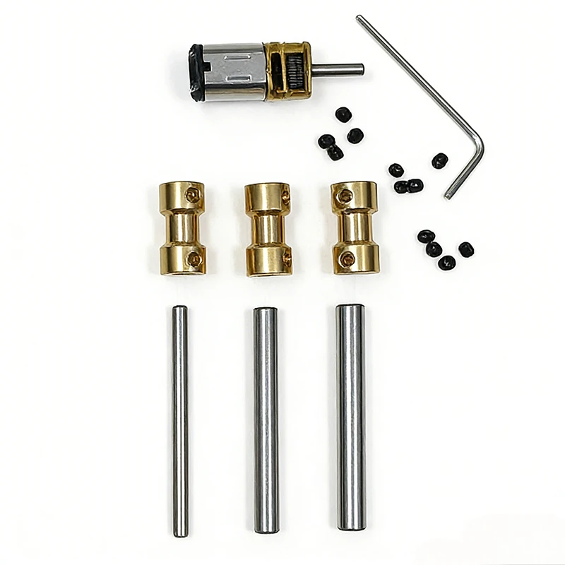 3pcs brass couplings matched with 3ocs transmission shafts of corresponding outer diameters and 1pc N20 motor
3pcs brass couplings matched with 3ocs transmission shafts of corresponding outer diameters and 1pc N20 motor