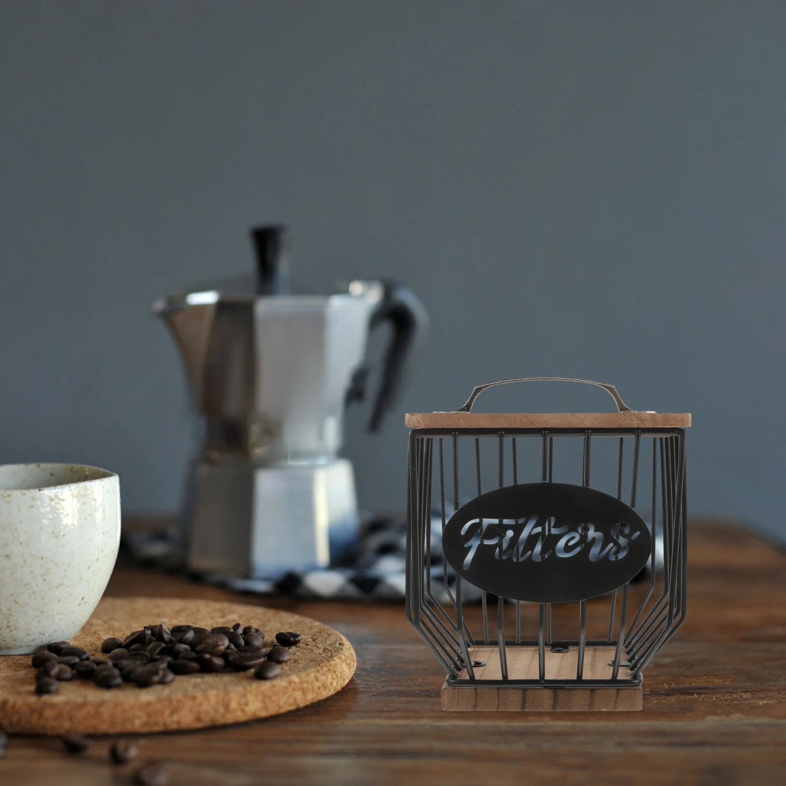 Coffee Station Organizer for Countertop Iron Wood Coffee Pod Storage Basket Filter Holder Kitchen Decor Accessory
Coffee Station Organizer for Countertop Iron Wood Coffee Pod Storage Basket Filter Holder Kitchen Decor Accessory
