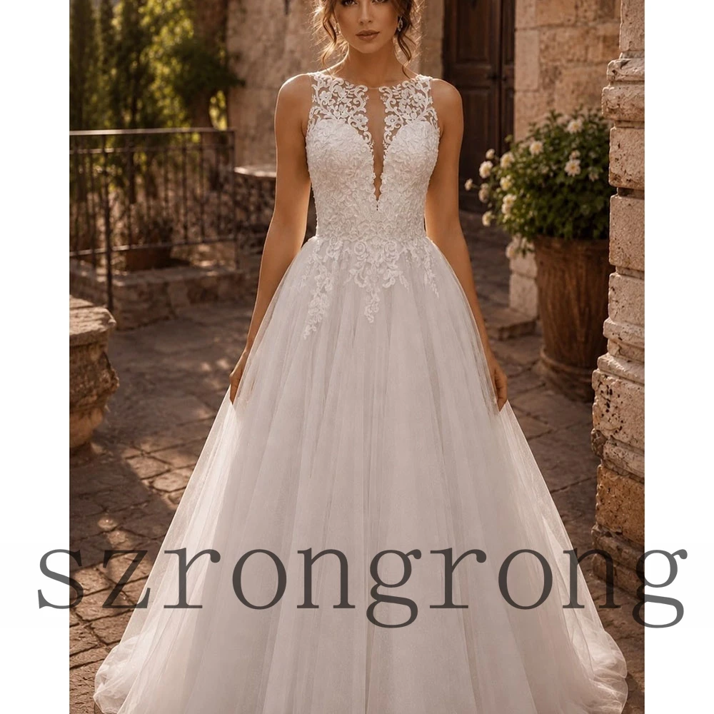 Boho Scoop Neck A-line Tulle Wedding Dress Appliques Illusion Back Floor Length Bridesmaid Gown with Train свадебное платье
Boho Scoop Neck A-line Tulle Wedding Dress Appliques Illusion Back Floor Length Bridesmaid Gown with Train свадебное платье