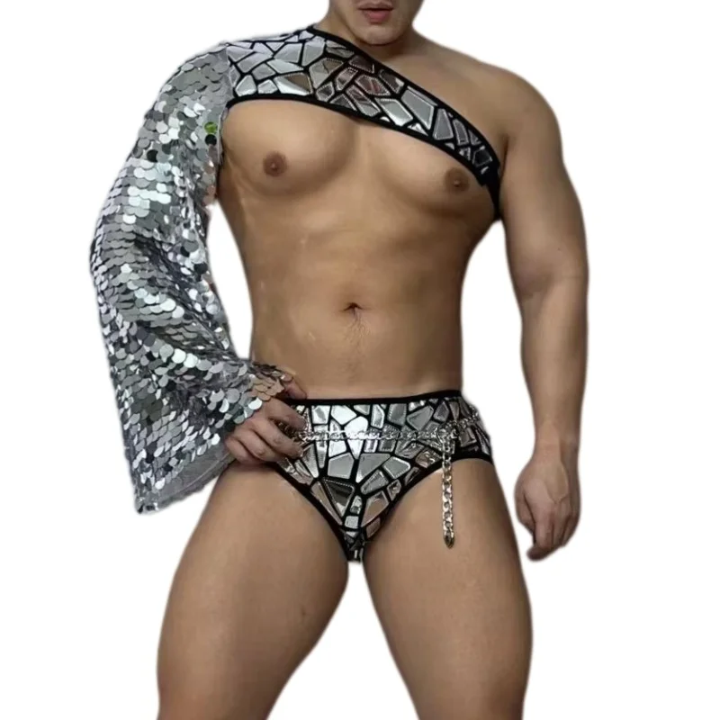 Nightclub Bar Party Show Men's Silver Sequins Mirror Tops Shorts Set Carnival Rave Outfit DJ Dancer Stage Performance Costume
Nightclub Bar Party Show Men's Silver Sequins Mirror Tops Shorts Set Carnival Rave Outfit DJ Dancer Stage Performance Costume