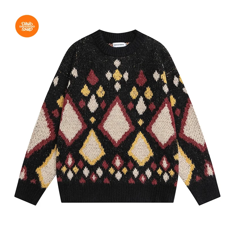 DAVIDSHAO EU US Size Top Quality Street Outdoor Wear Luxury Retro Diamond Pattern Unisex Autumn Winter Loose Mohair Sweater
DAVIDSHAO EU US Size Top Quality Street Outdoor Wear Luxury Retro Diamond Pattern Unisex Autumn Winter Loose Mohair Sweater
