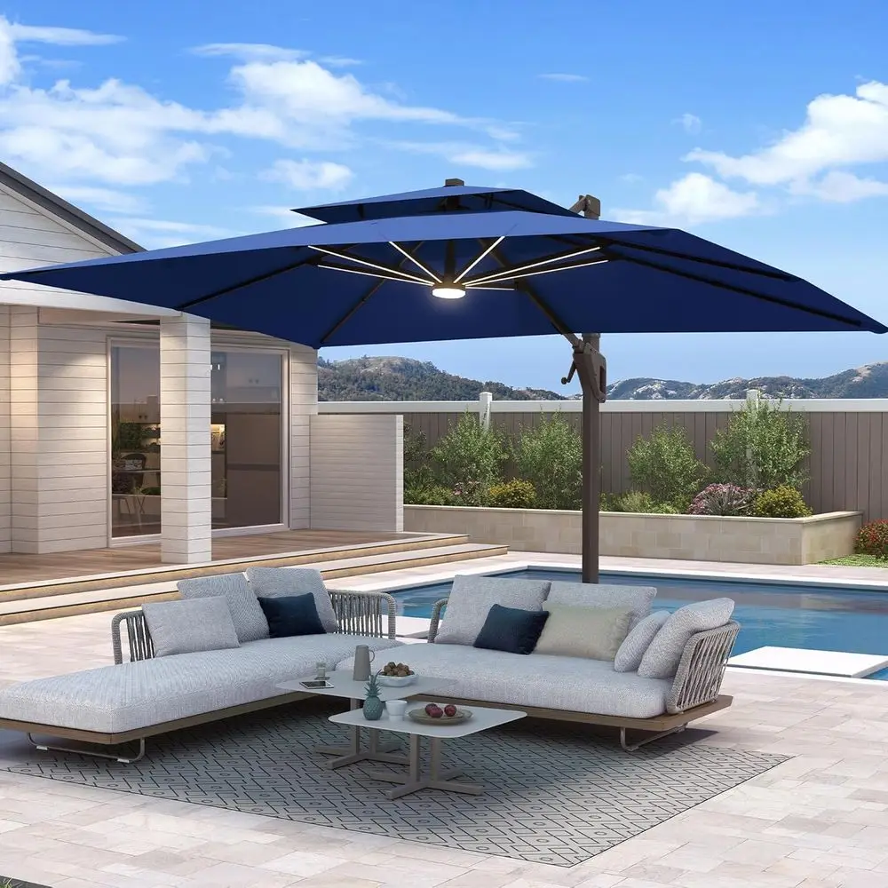 10ft x 13ft Large Double Cantilever Patio Umbrella with LED Lights, Rotating Base, and Heavy Duty Construction for Outdoor Space
10ft x 13ft Large Double Cantilever Patio Umbrella with LED Lights, Rotating Base, and Heavy Duty Construction for Outdoor Space