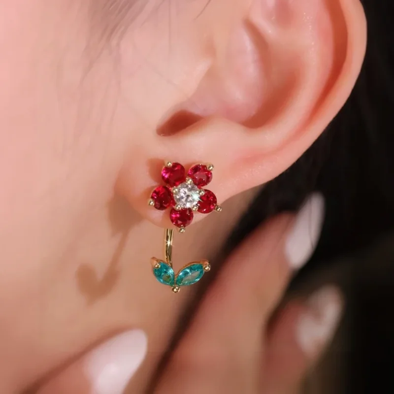 Cameo Flower Studs Earrings Gold Plated 925 Sterling Silver Ruby Red Flower Green Leafs Plant Cute Earrings
Cameo Flower Studs Earrings Gold Plated 925 Sterling Silver Ruby Red Flower Green Leafs Plant Cute Earrings