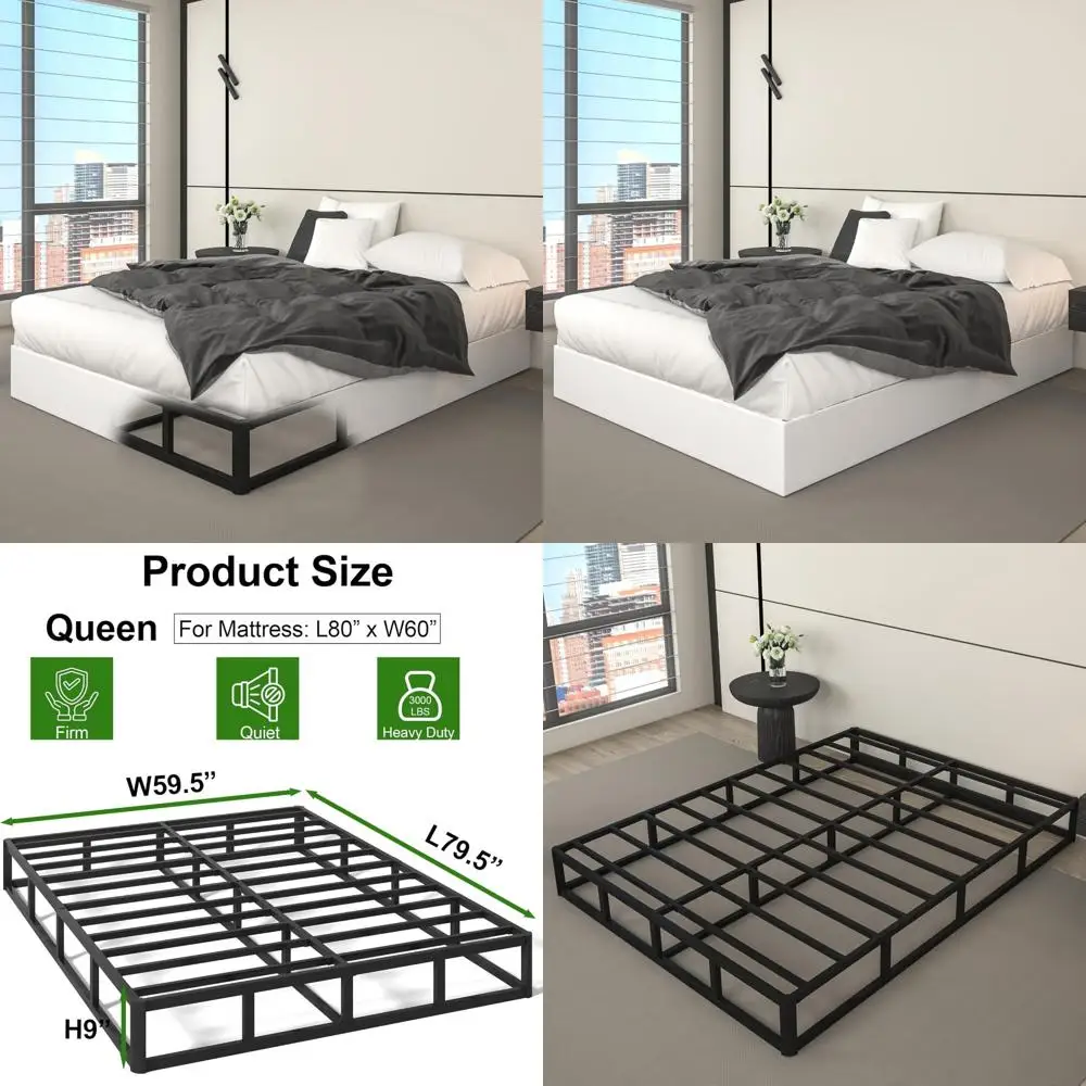 Heavy Duty Queen Size Metal Bed Base 9 Inch High, 3000 LB Capacity, Fabric Covered Mattress Foundation, Easy Assembly, Quiet Sup
Heavy Duty Queen Size Metal Bed Base 9 Inch High, 3000 LB Capacity, Fabric Covered Mattress Foundation, Easy Assembly, Quiet Sup