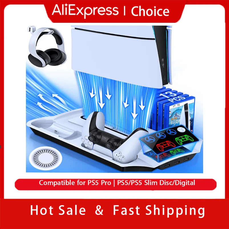 For PS5/PS5 Slim/PS5 Pro Cooling Stand Dual Fast Charging Cooling Stand Vertical Cooling Station For PS5 Slim Disc/Digital
For PS5/PS5 Slim/PS5 Pro Cooling Stand Dual Fast Charging Cooling Stand Vertical Cooling Station For PS5 Slim Disc/Digital