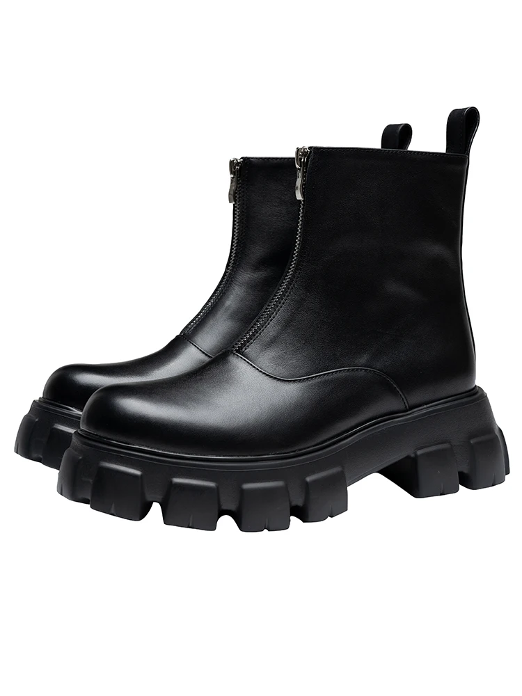 Street Style Black Front Zipper Thick Sole Height Increasing Knight Chelsea Boots Trendy Genuine Leather Riding Boots Mens Shoes
Street Style Black Front Zipper Thick Sole Height Increasing Knight Chelsea Boots Trendy Genuine Leather Riding Boots Mens Shoes