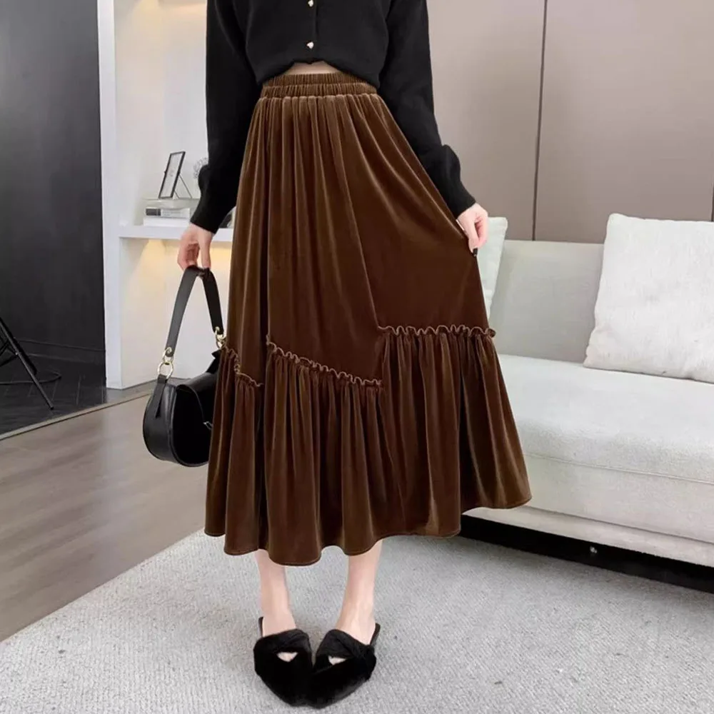 Women Irregular Design Gold Velvet Skirts Autumn Winter 2025 New Elastic High Waist Long Golden Velvet Skirts Female Maxi Skirts
Women Irregular Design Gold Velvet Skirts Autumn Winter 2025 New Elastic High Waist Long Golden Velvet Skirts Female Maxi Skirts