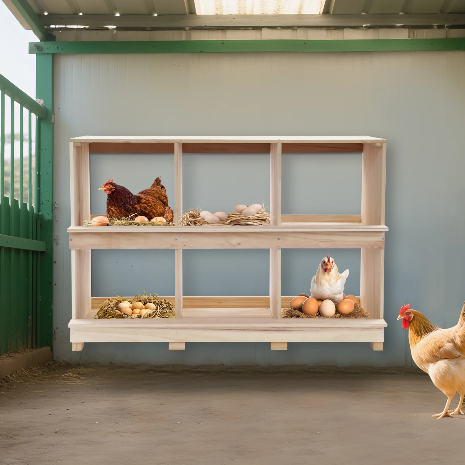 2 Tier Chicken Nesting Box, 6 Compartment Wooden Nesting Box, Floor Standing Nesting Boxes For Chicken, 37.8*14.64*26.1 Inch
2 Tier Chicken Nesting Box, 6 Compartment Wooden Nesting Box, Floor Standing Nesting Boxes For Chicken, 37.8*14.64*26.1 Inch