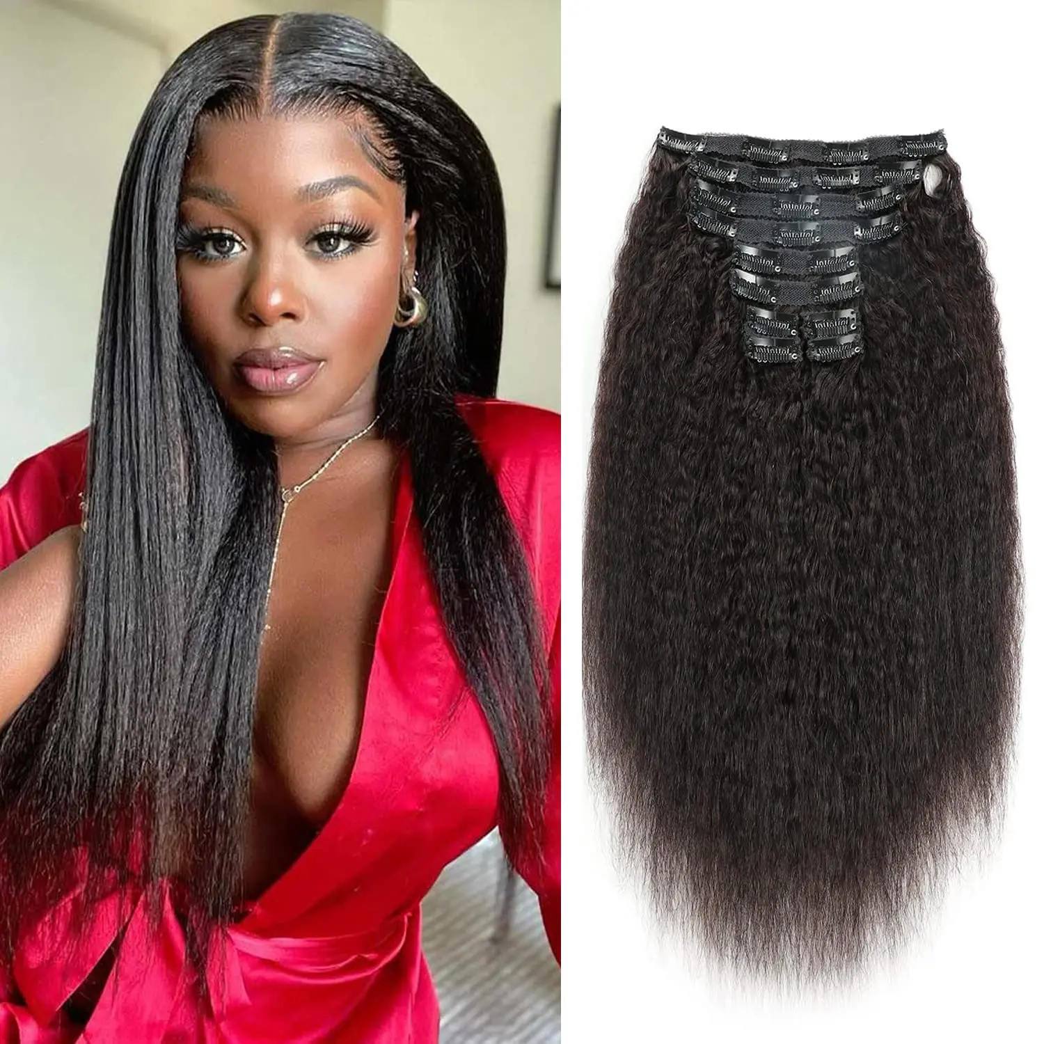 10-22Inch Kinky Straight Clip in Hair Extensions for Women Human Hair Clip In Extensions 10Pcs 120g Natural Black Full Head
10-22Inch Kinky Straight Clip in Hair Extensions for Women Human Hair Clip In Extensions 10Pcs 120g Natural Black Full Head