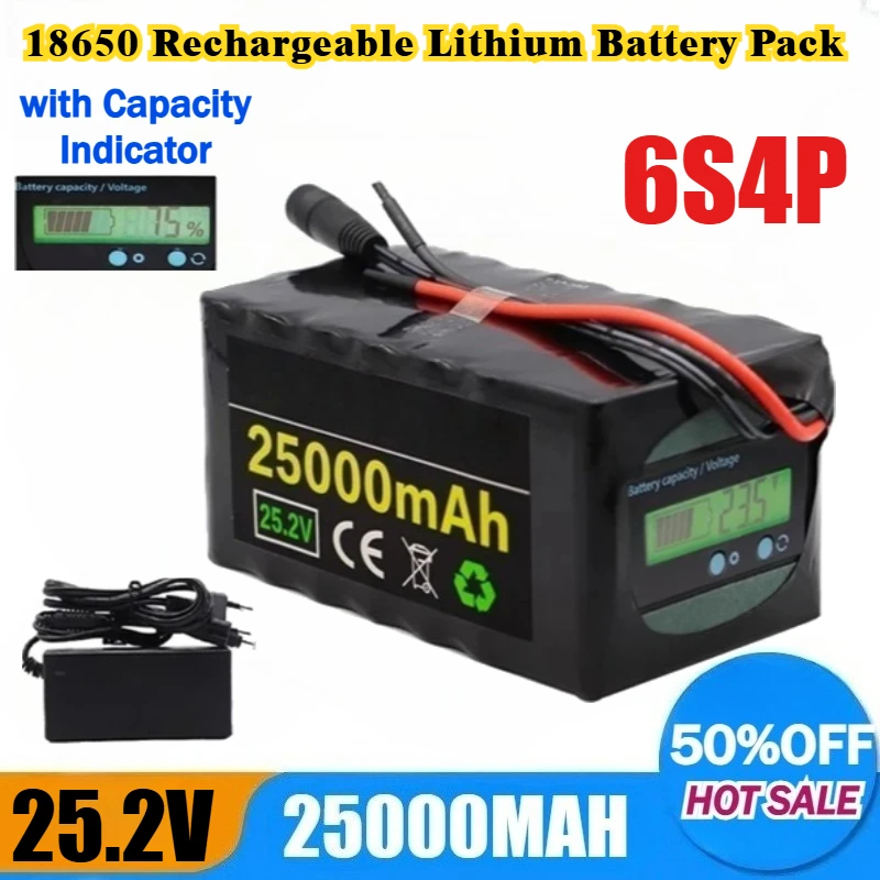 Newly 25.2V 6S4P 25000mAh 18650 Rechargeable Lithium Battery Suitable for 250W Motor with Capacity Indicator & BMS + Charger
Newly 25.2V 6S4P 25000mAh 18650 Rechargeable Lithium Battery Suitable for 250W Motor with Capacity Indicator & BMS + Charger