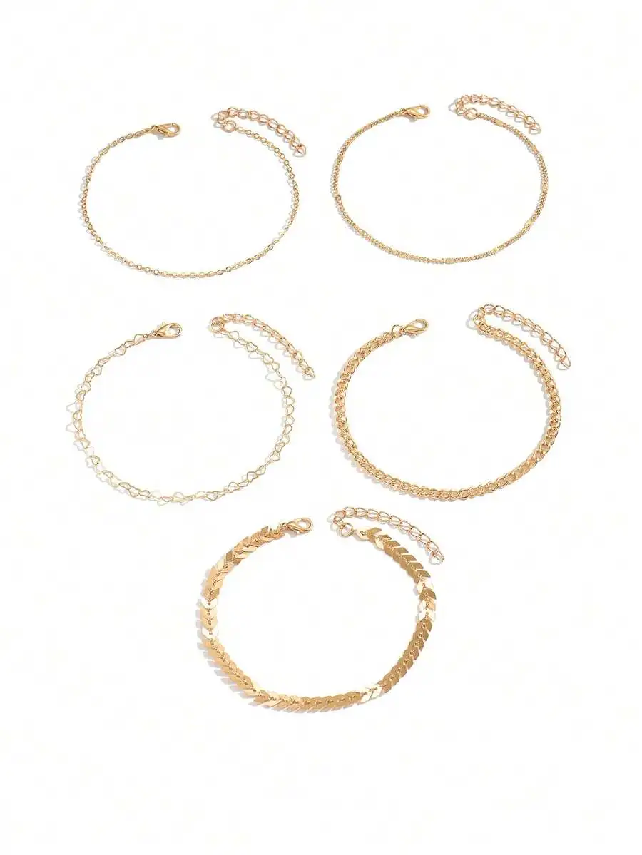 5pcs Fashion Anklet Set With Heart Chain And Leaf Design For Women
5pcs Fashion Anklet Set With Heart Chain And Leaf Design For Women