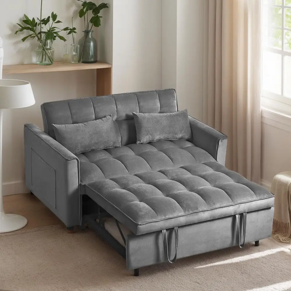 54'' Full Size Velvet Convertible Sleeper Sofa Bed with Reclining Backrest & 2 Pillows for Small Spaces in Medium Grey
54'' Full Size Velvet Convertible Sleeper Sofa Bed with Reclining Backrest & 2 Pillows for Small Spaces in Medium Grey
